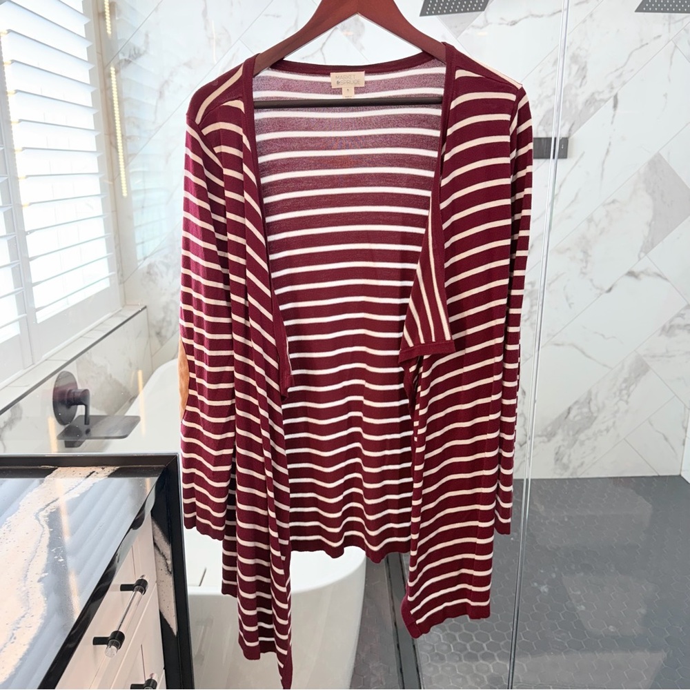 Market & Spruce Burgundy and White Striped Cardigan